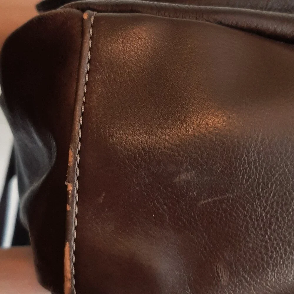 Fossil Brown Leather Messenger Briefcase Crossbody Bag (Flawed)